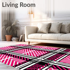 Bold Pink White Black Plaid Lines Rug