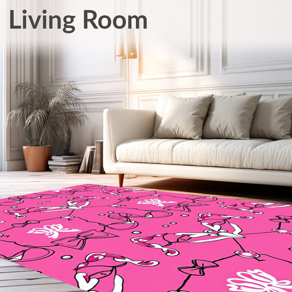 Pink Bow Ribbon Medallion Art Rug