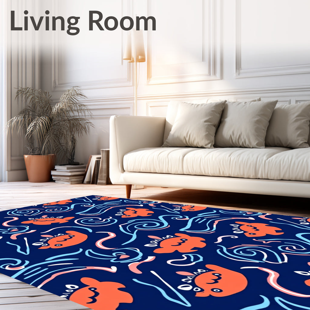Whimsical Coral Ocean Creatures Waves Rug