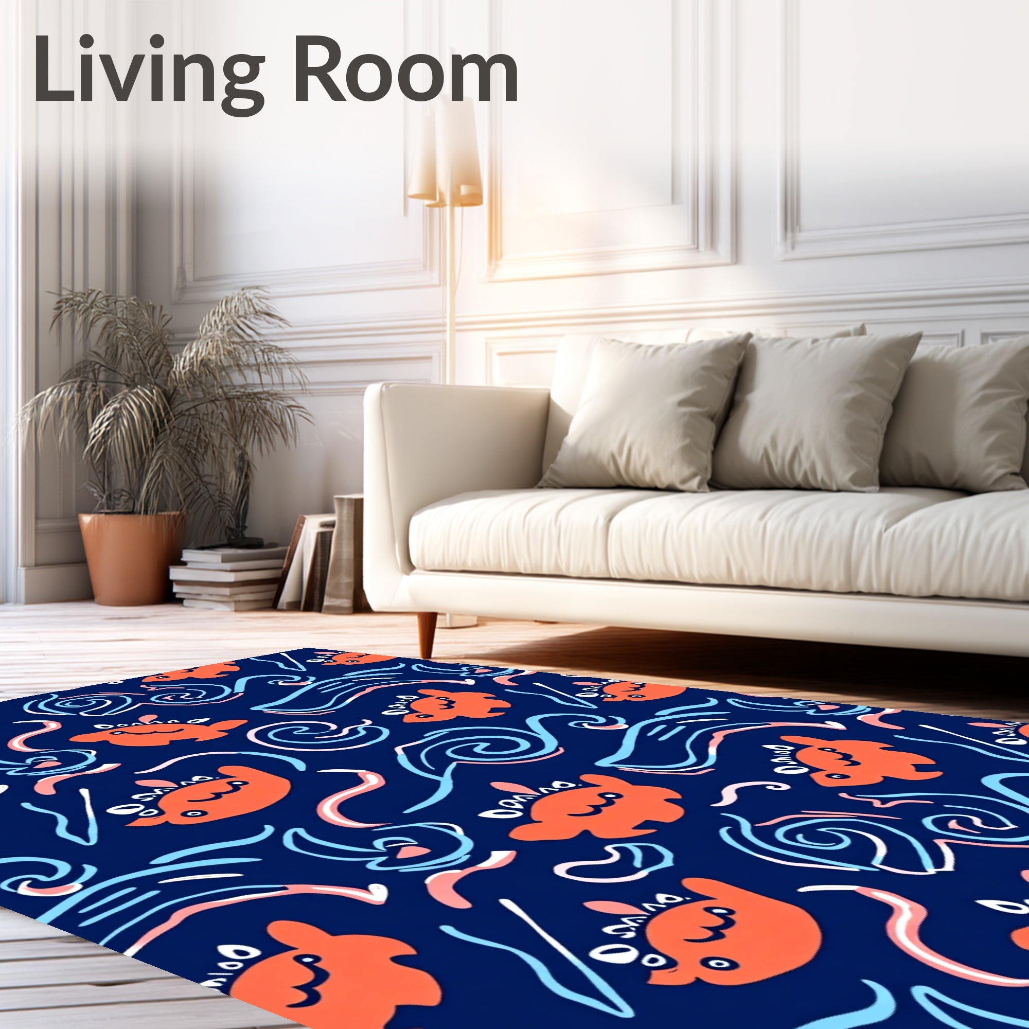 Whimsical Coral Ocean Creatures Waves Rug