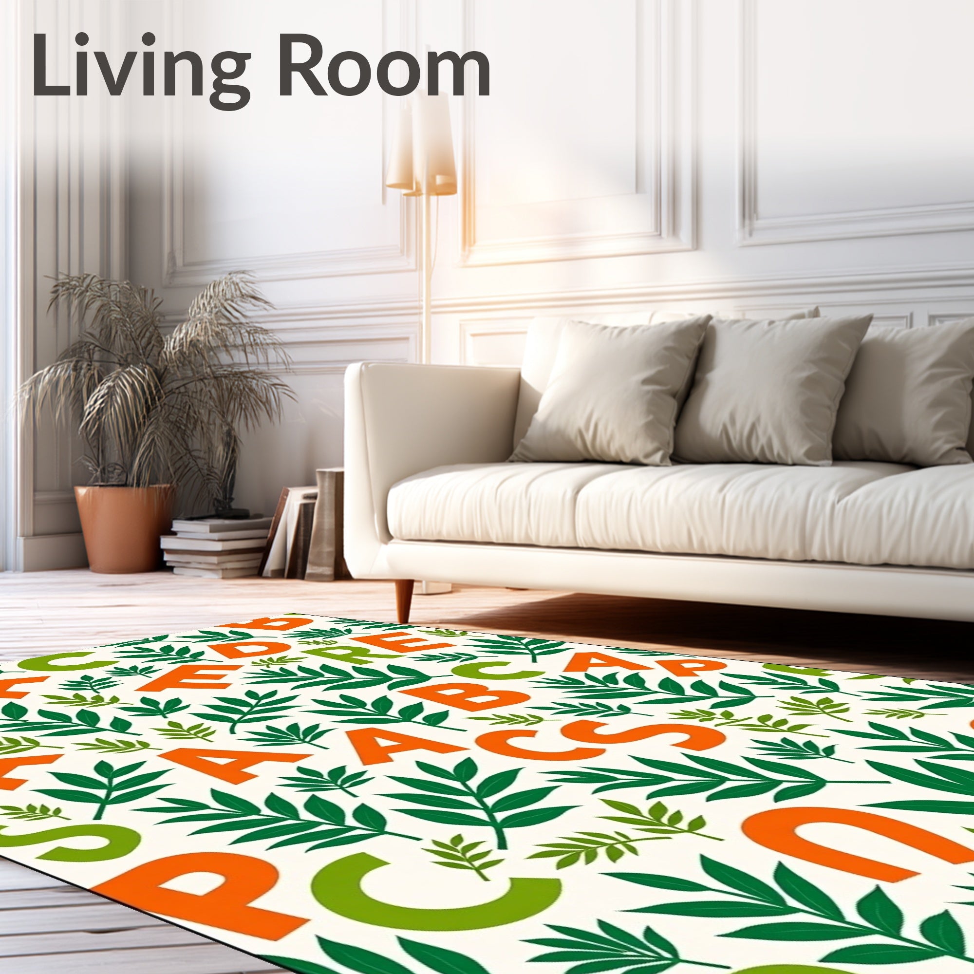Orange Green Alphabet Foliage Rug