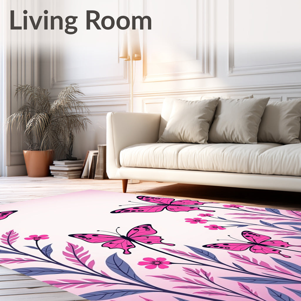 Pink Butterfly Garden Whimsy Botanical Rug