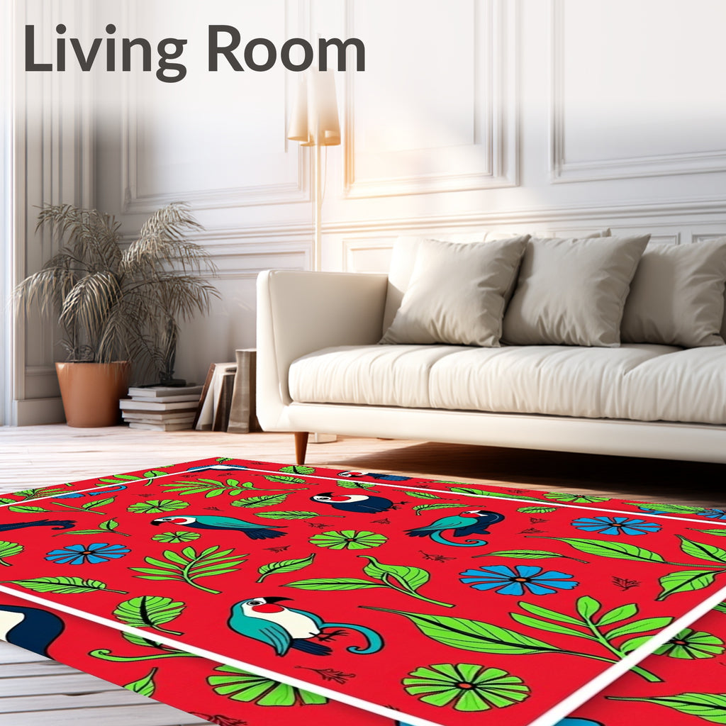 Bright Red Tropical Parrot Garden Rug