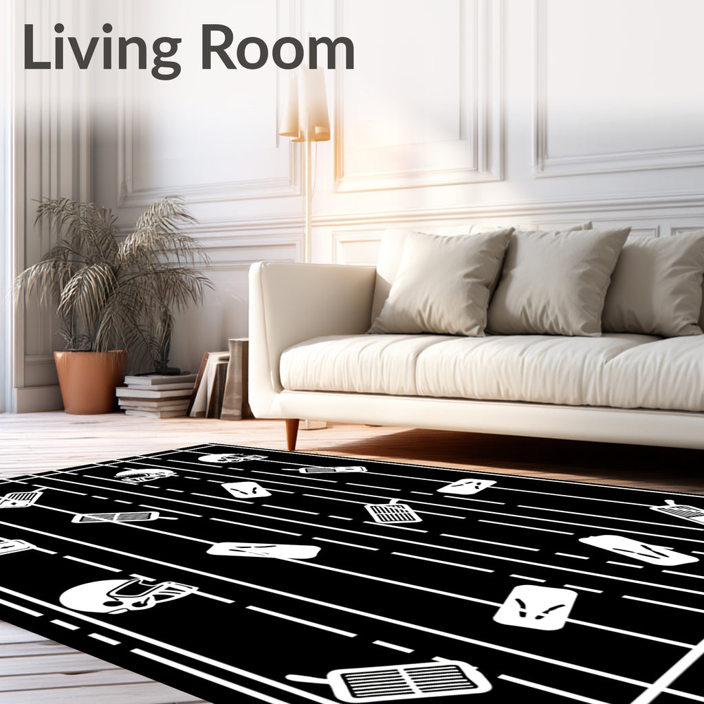Football Field White Icons Rug