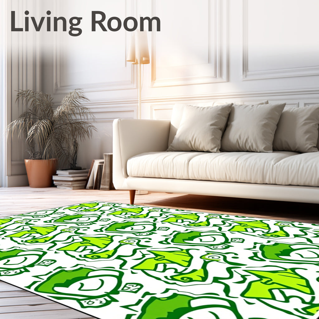 Funky Green Cartoon Playful Characters Rug
