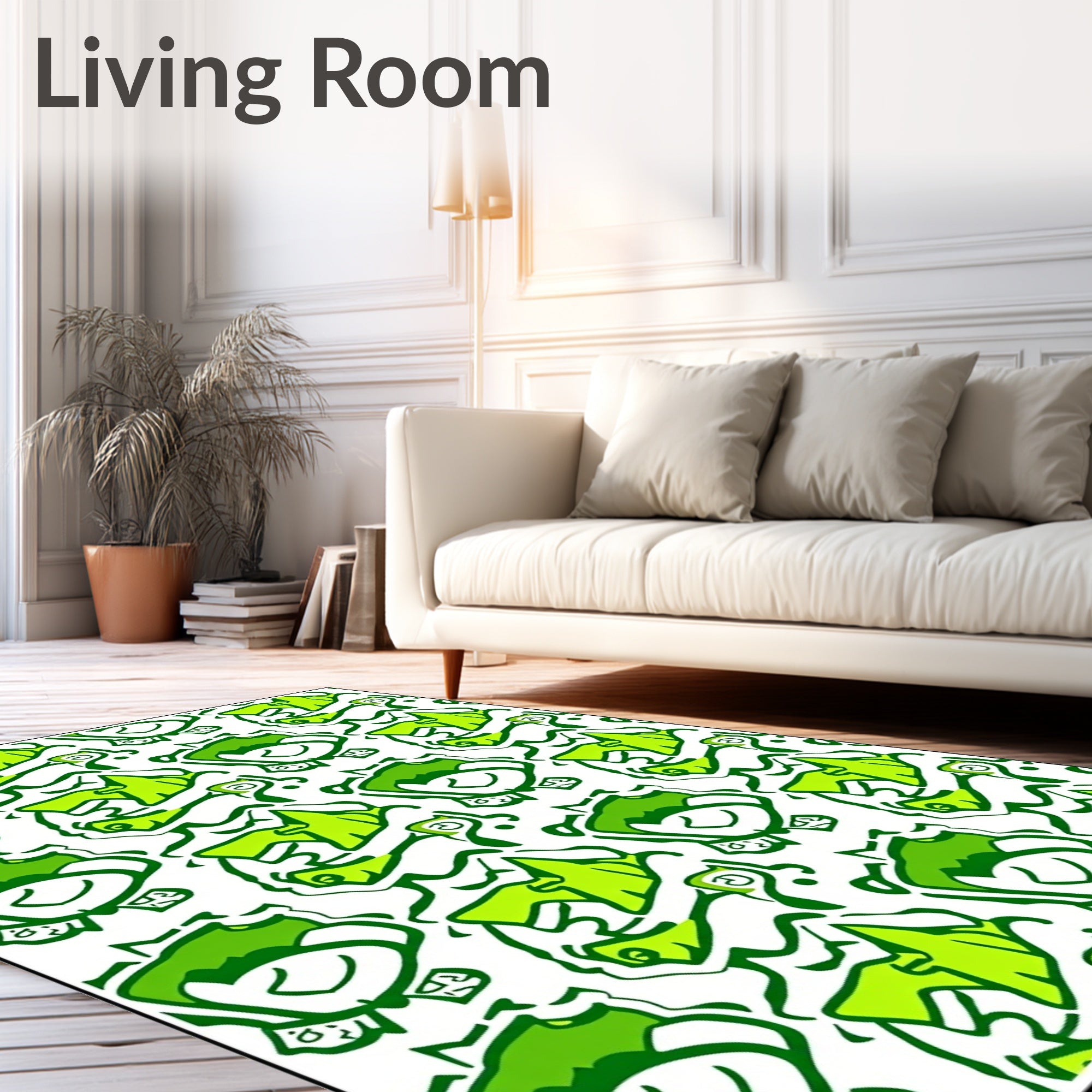 Funky Green Cartoon Playful Characters Rug