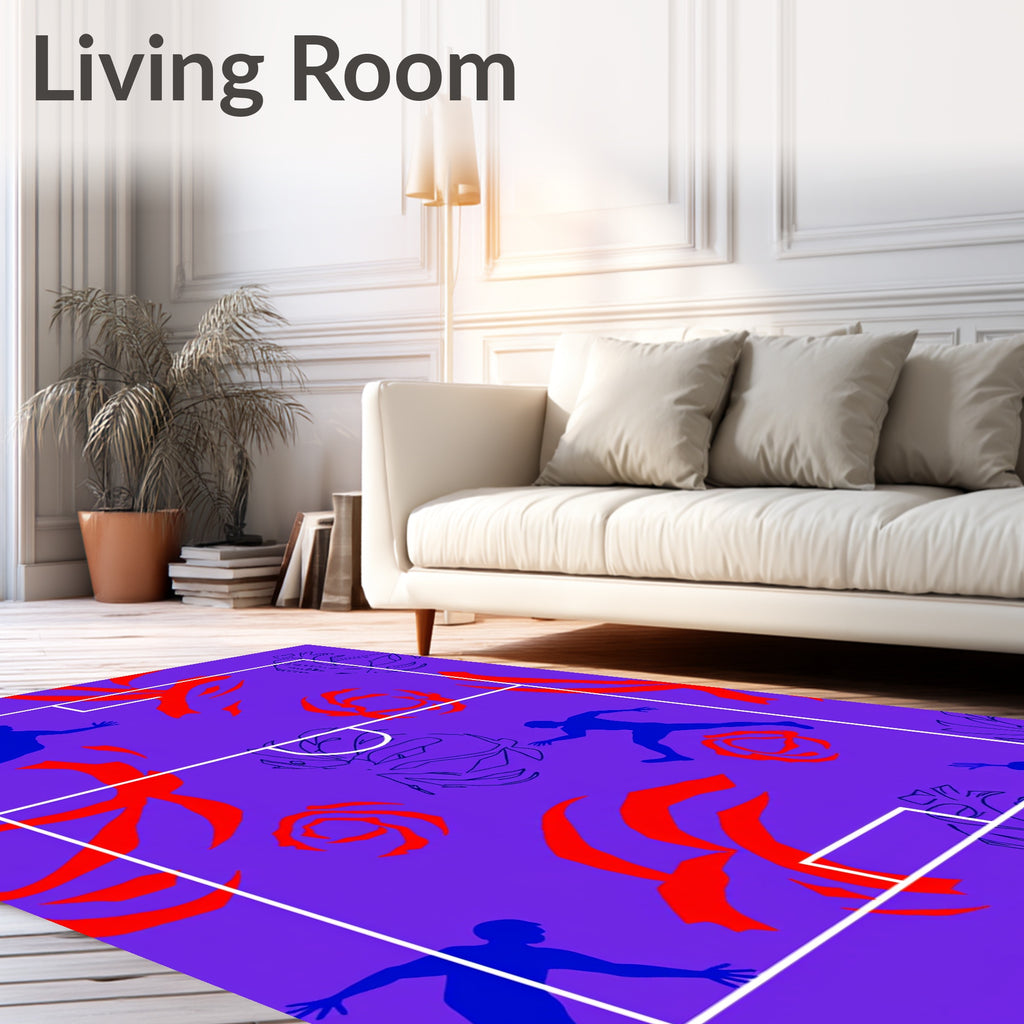 Bold Purple Football Players Floral Rug