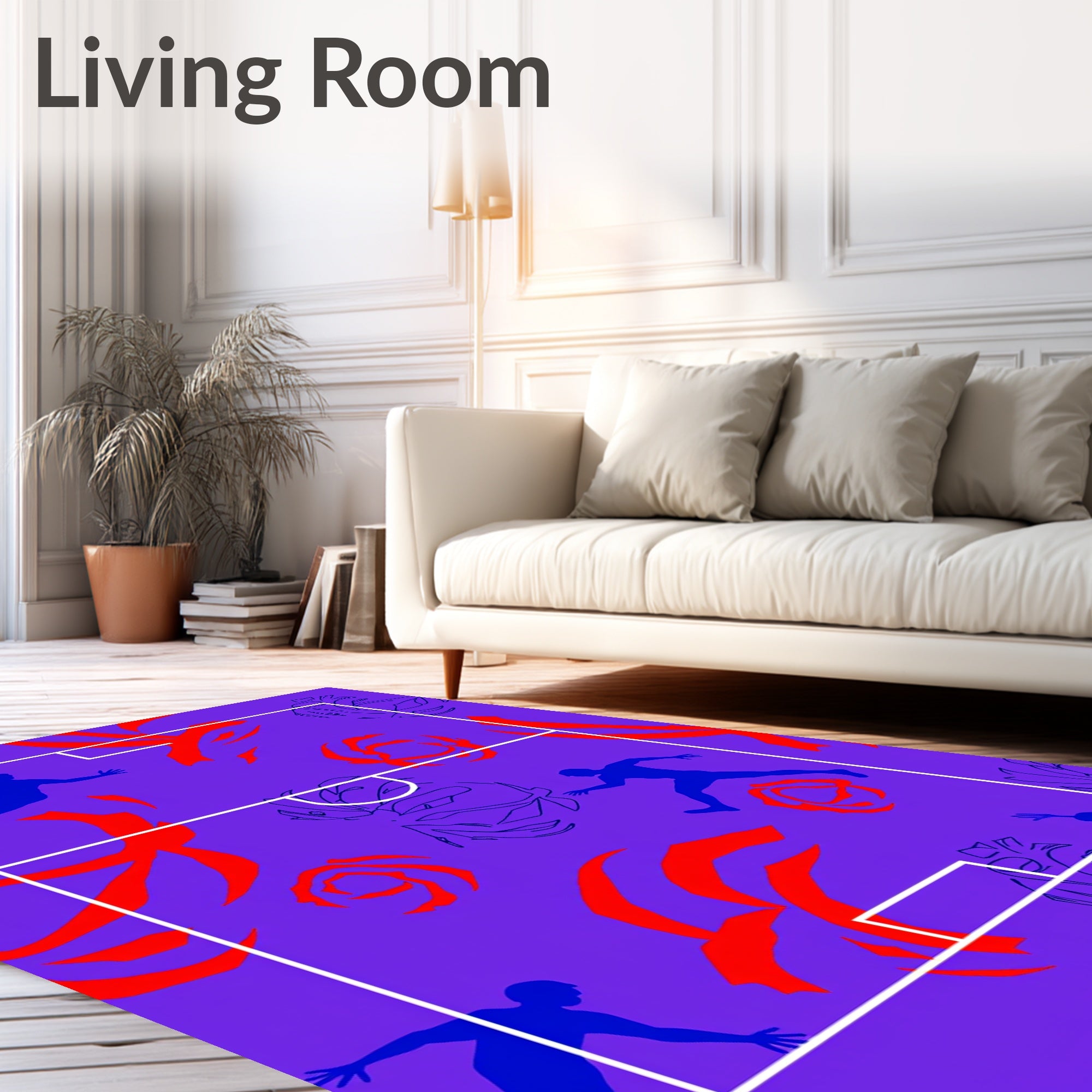 Bold Purple Football Players Floral Rug