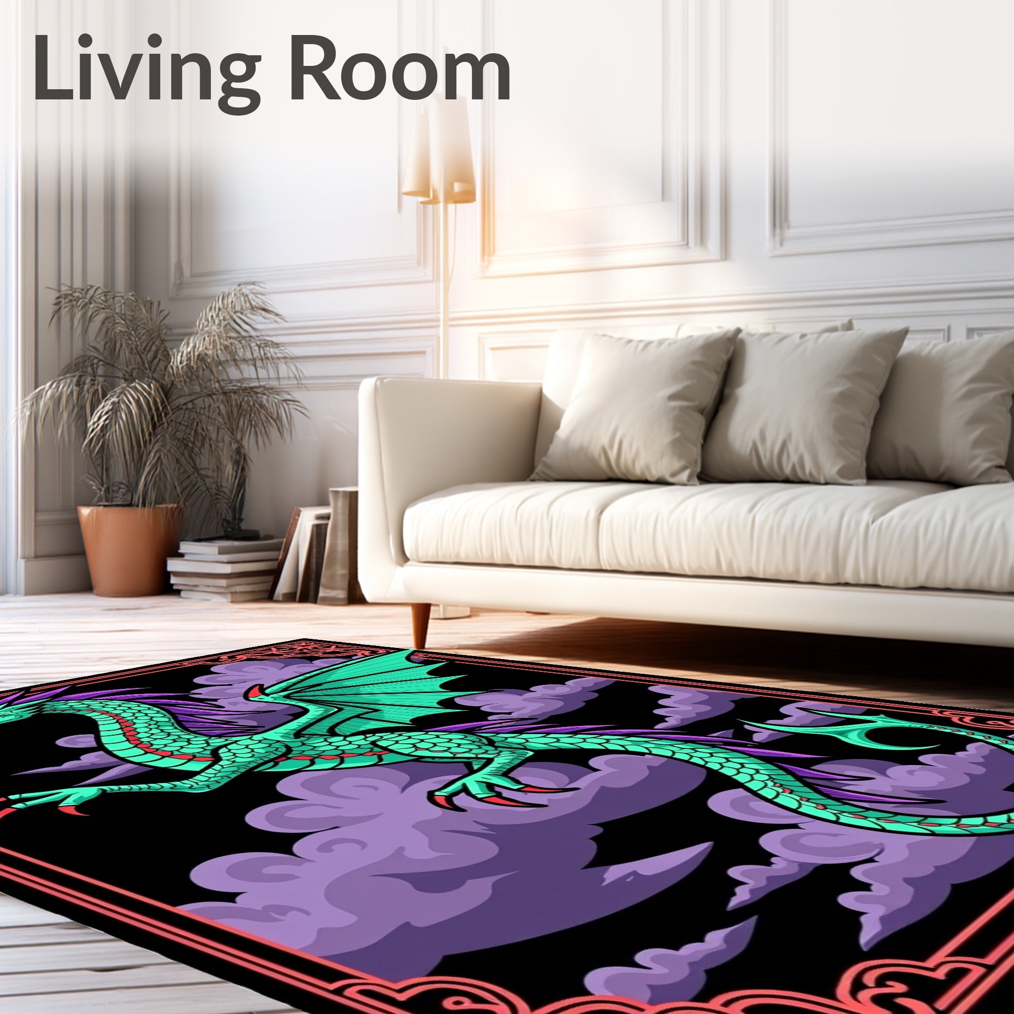 Teal Dragon Purple Clouds Frame Rug