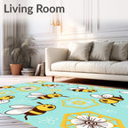 Buzzy Yellow Bees with Blue Flowers Rug