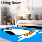 Charming Black White Penguin Blue Background Rug