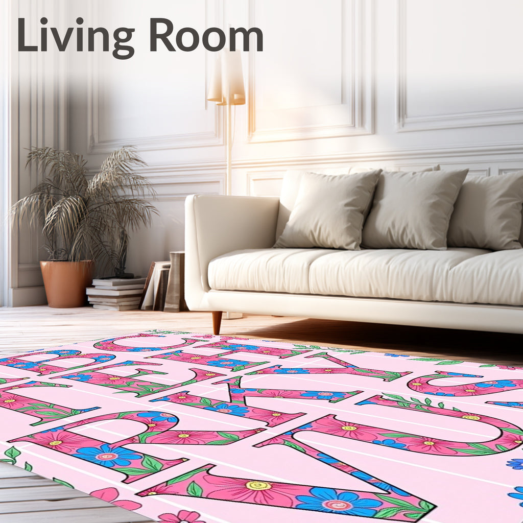 Pink Floral Alphabet Stripes Rug