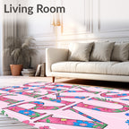 Pink Floral Alphabet Stripes Rug