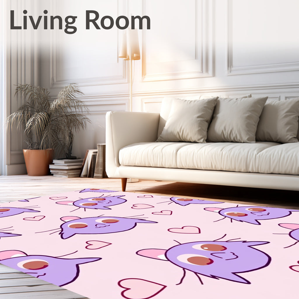 Cute Purple Cat Hearts Pattern Rug