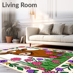 Farmhouse Brown Cow Floral Garden Rug