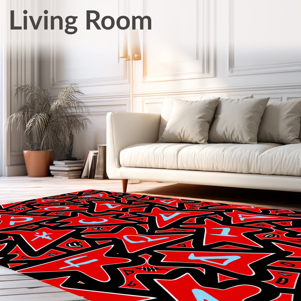 Bold Red Abstract Star Alphabet Rug