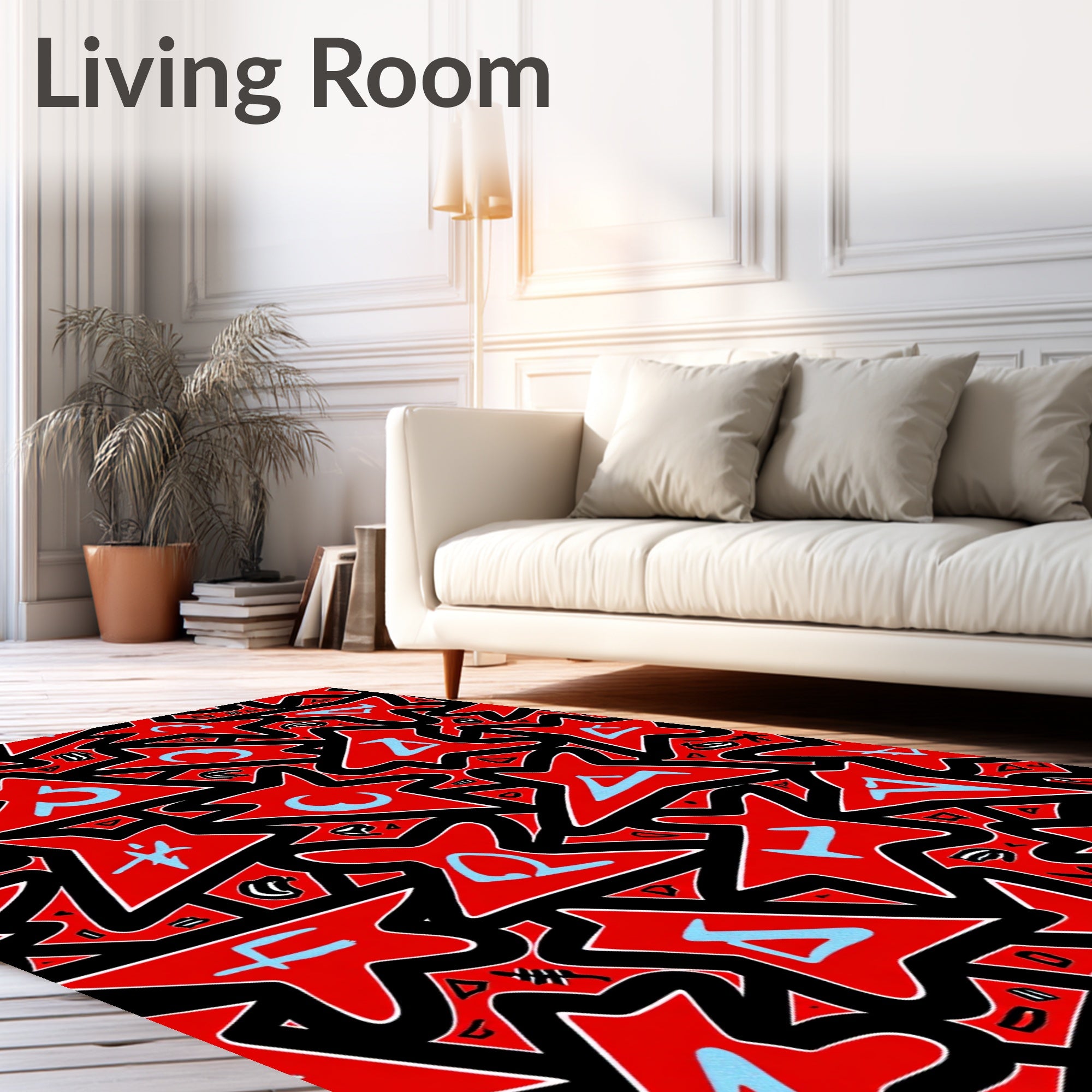 Bold Red Abstract Star Alphabet Rug
