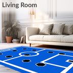 Blue White Hexagon Soccer Field Rug