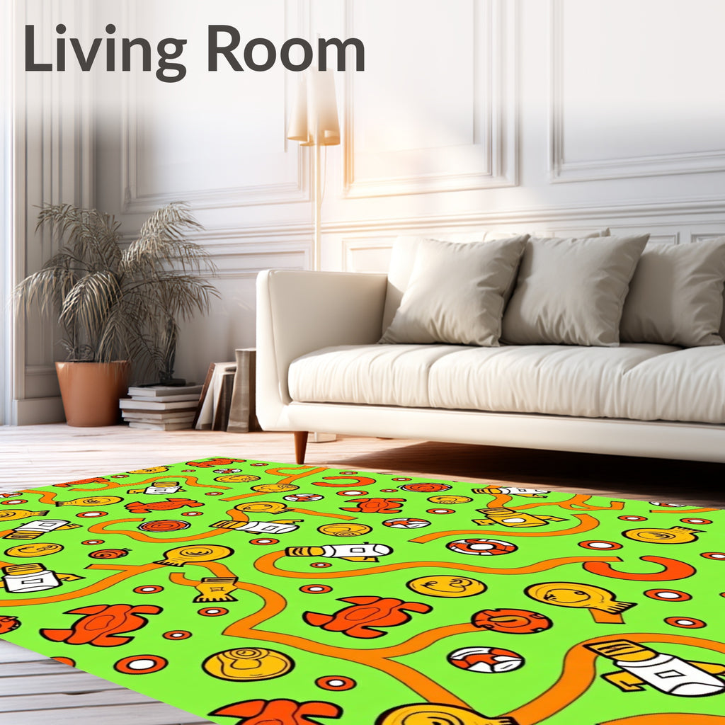 Bright Orange Rocket Ship Swirls Rug