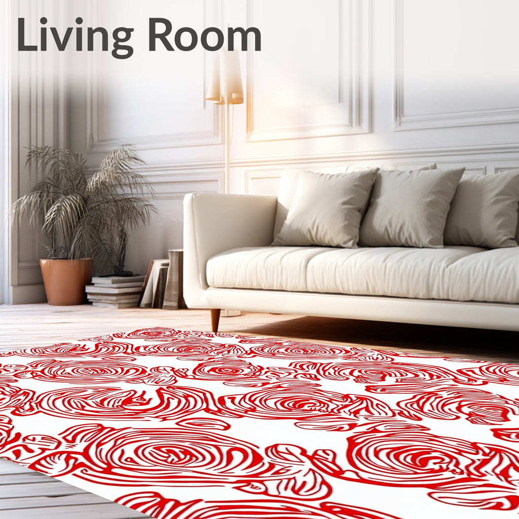 Bold Red Abstract Rose Swirl Rug