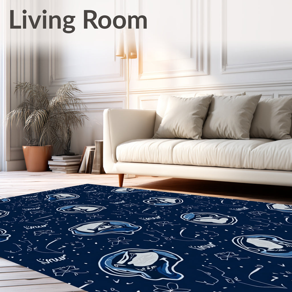 Abstract Blue Ink Wash Faces Rug