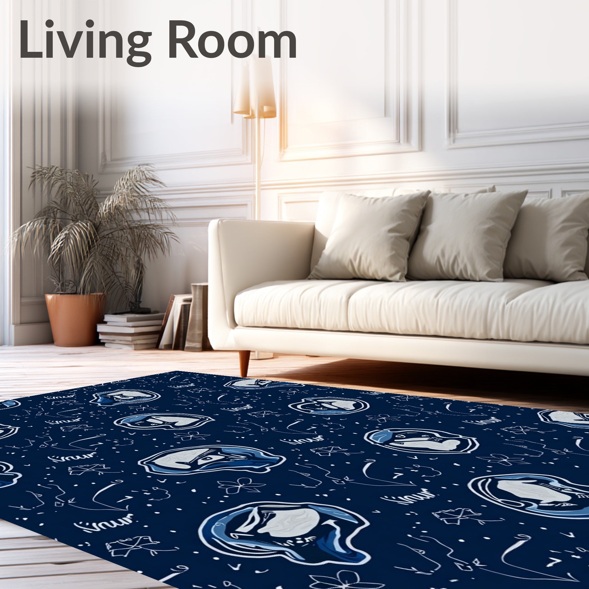 Abstract Blue Ink Wash Faces Rug