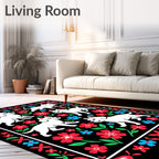 Happy White Dogs Red Blue Flowers Rug