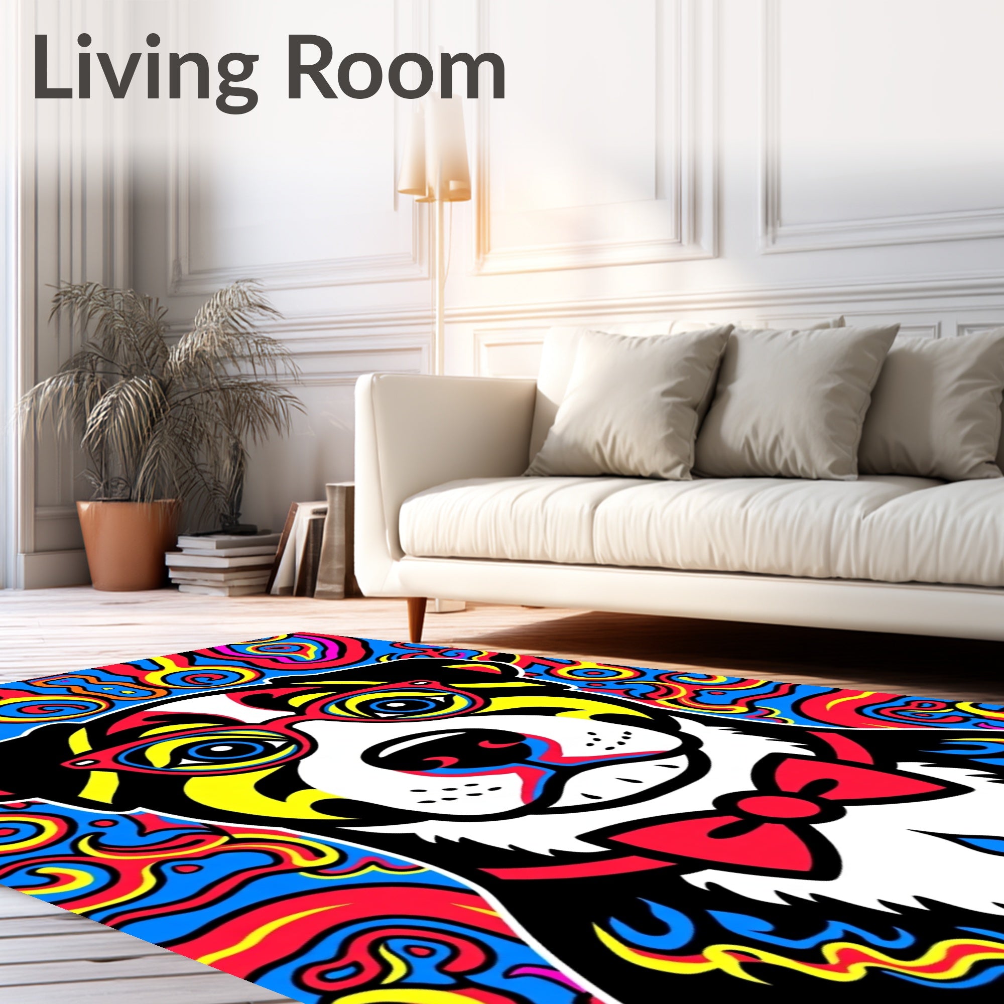 Pop Art Dog With Psychedelic Swirls Rug