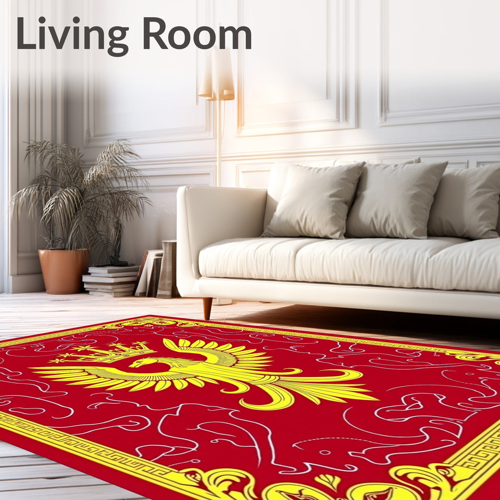 Crimson Yellow Crowned Eagle Heraldic Rug