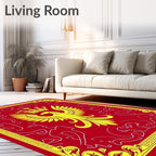 Crimson Yellow Crowned Eagle Heraldic Rug