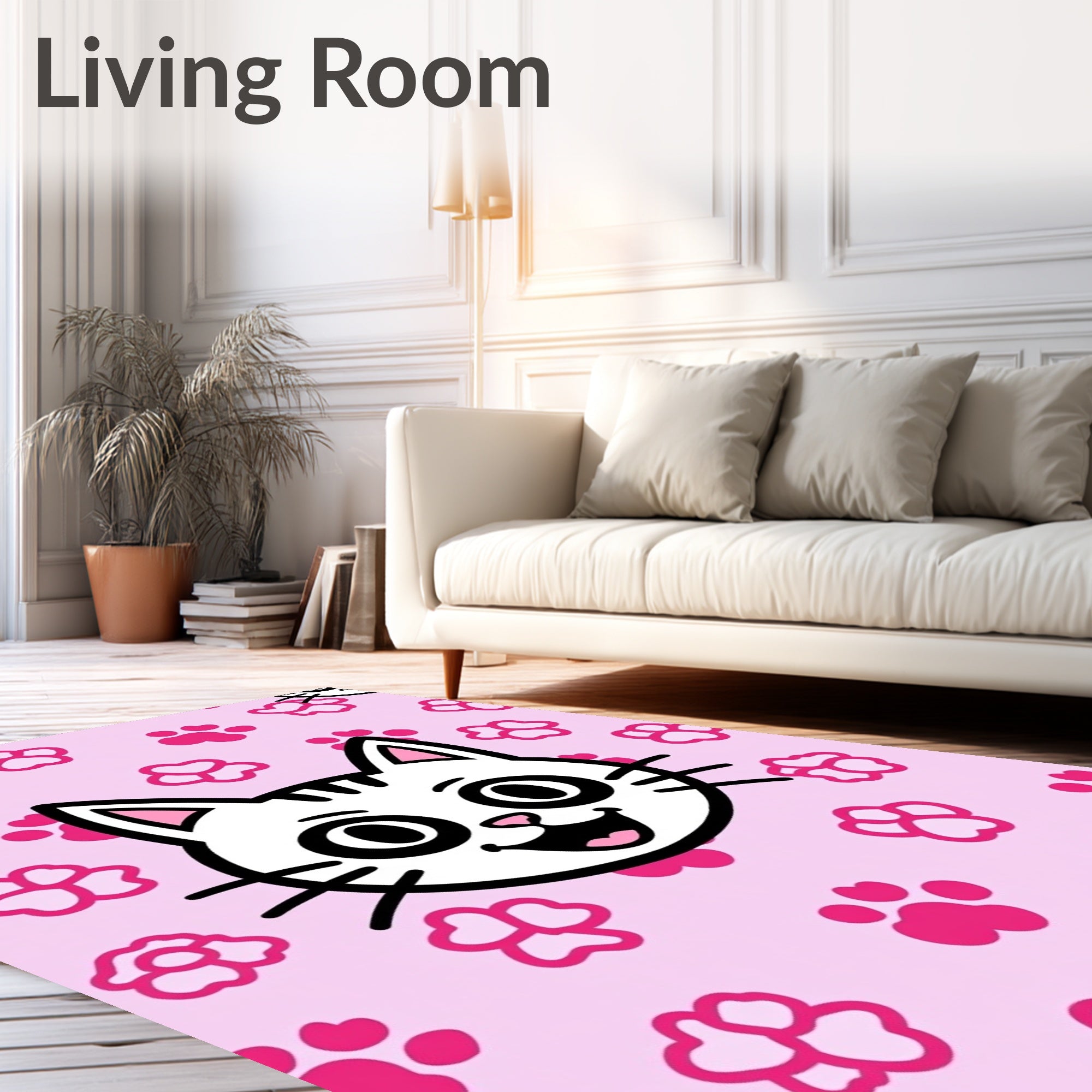 Pink Kitty Paw Cute Cartoon Rug