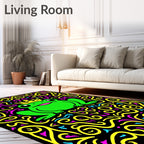 Green Frog King Crown Yellow Swirls Rug