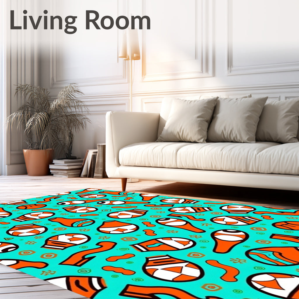 Orange White Teal Organic Flow Rug