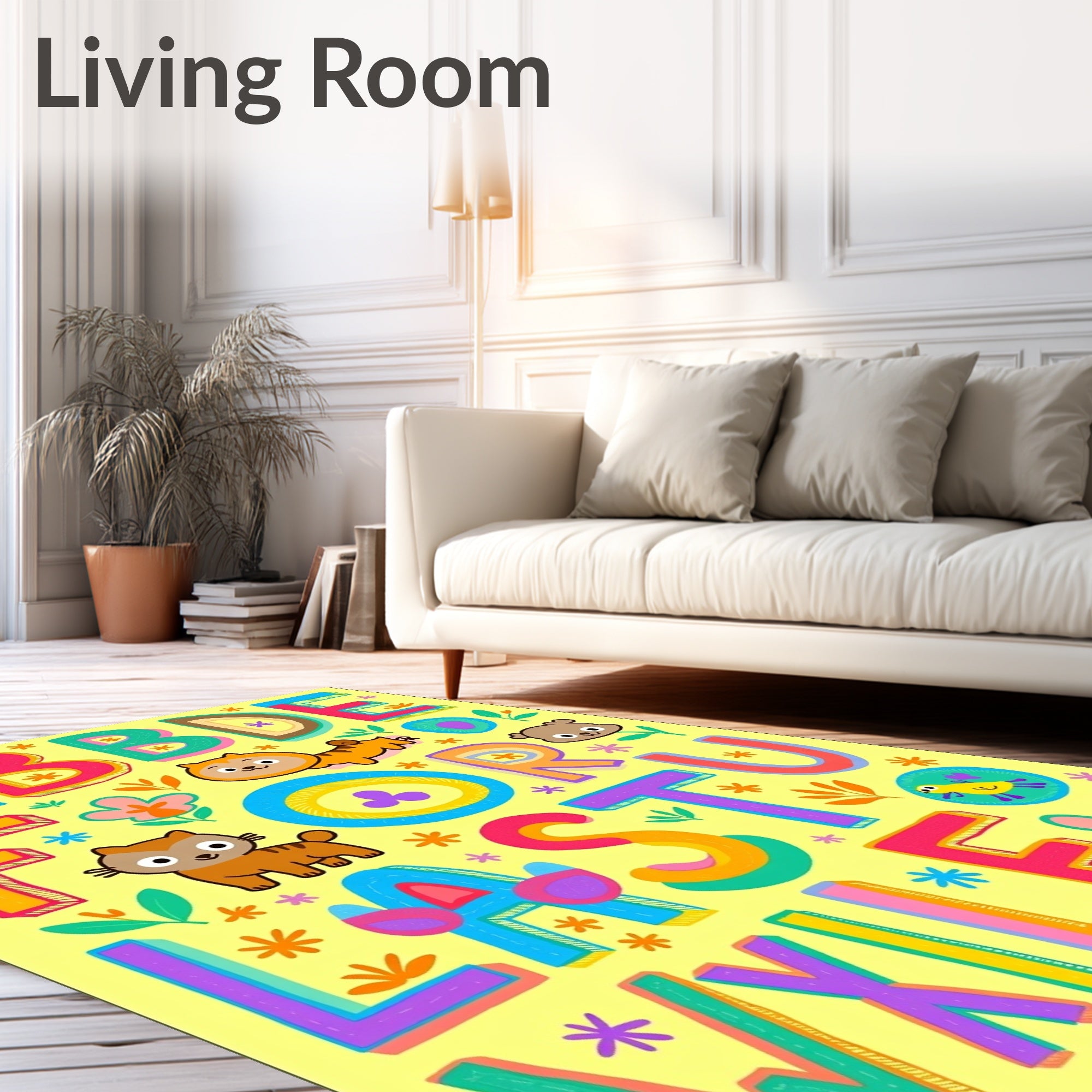 Alphabet Animals and Flowers Yellow Rug