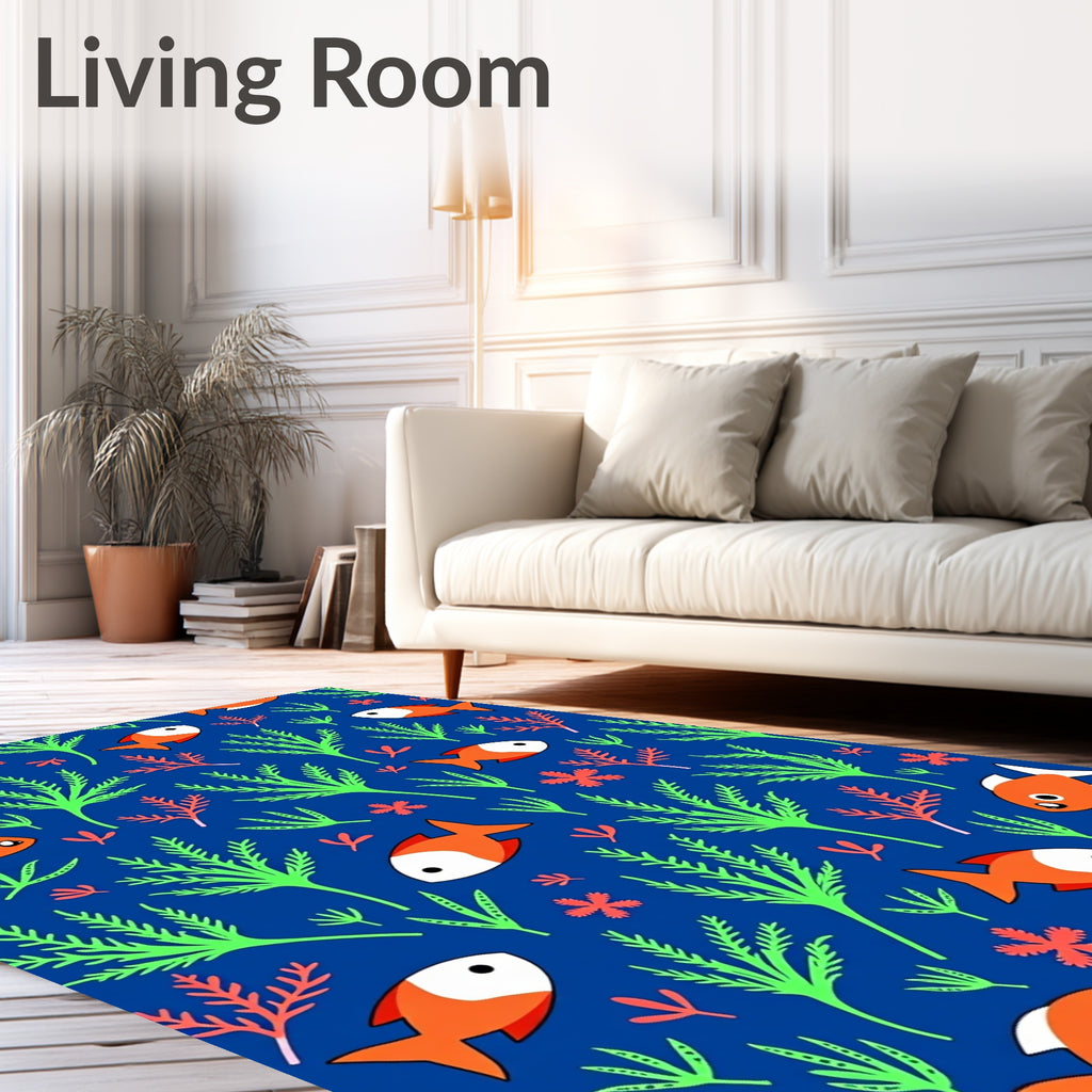 Playful Orange Fish Coral Reef Rug