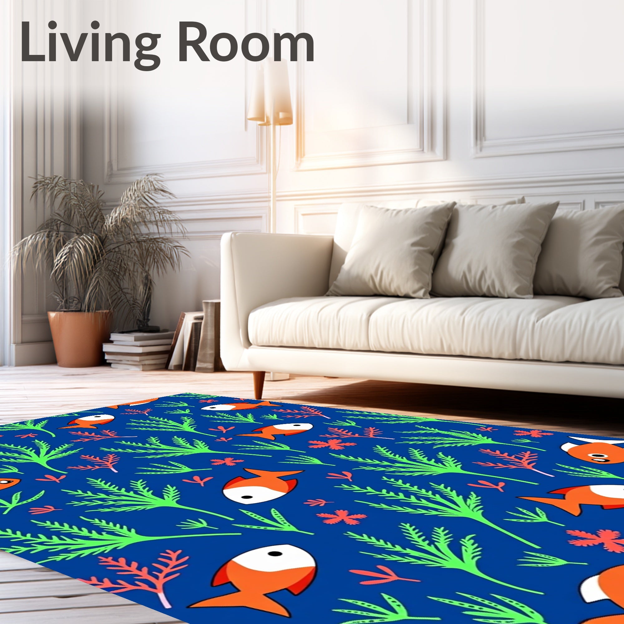 Playful Orange Fish Coral Reef Rug