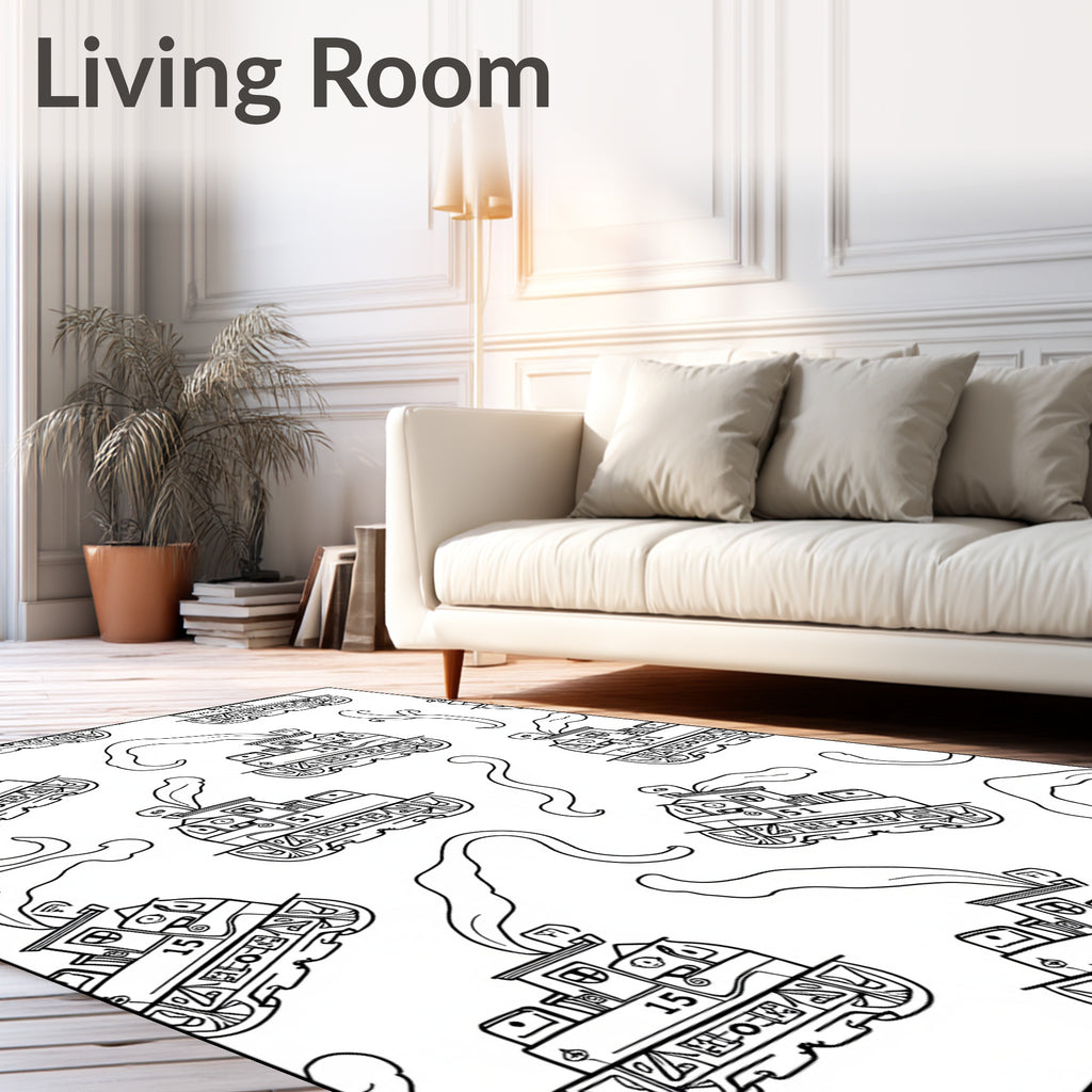 Whimsical Train Smoke White Overlay Rug