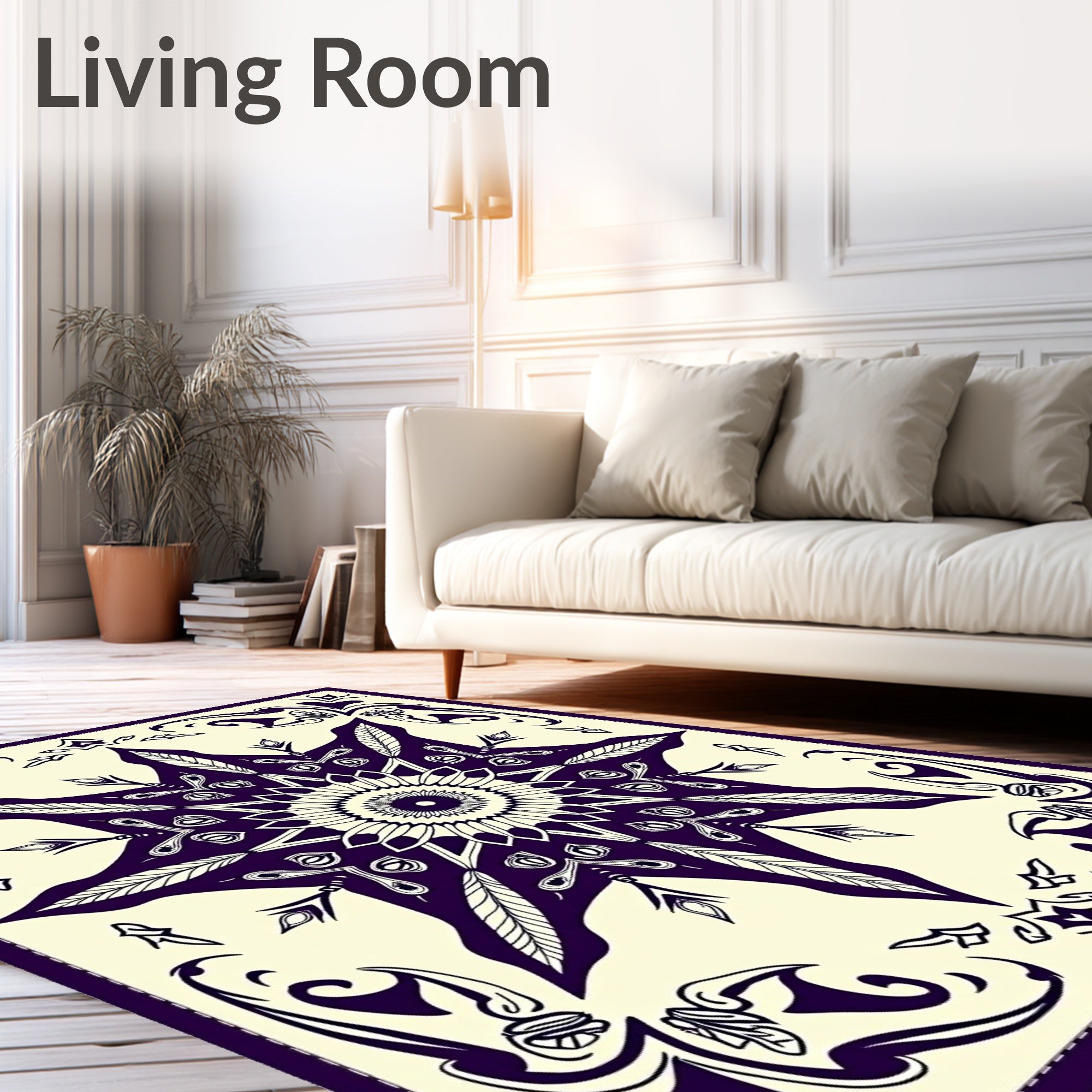 Deep Plum Starburst Mandala Art Rug