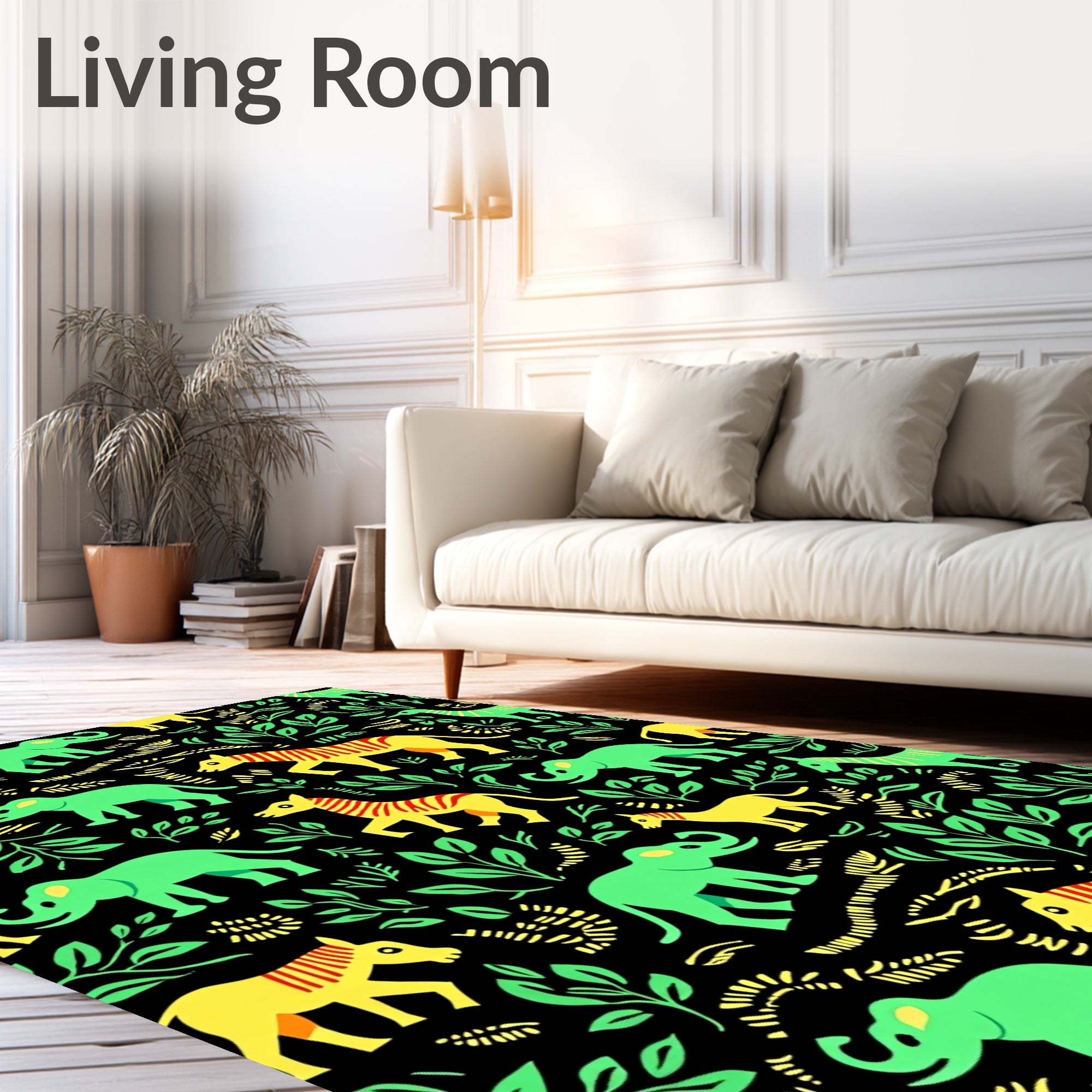 Green Elephants Yellow Zebras Jungle Meadow Rug