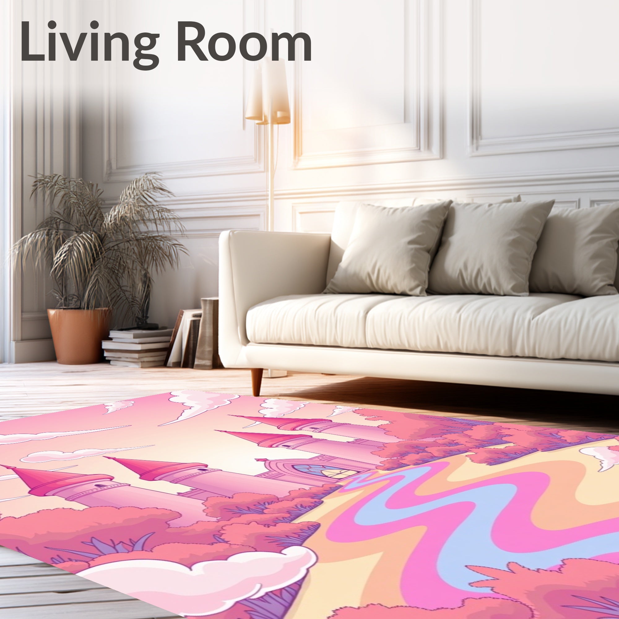 Whimsical Pink Castle Rainbow Path Rug