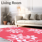 Coral Pink White Floral Garden Rug