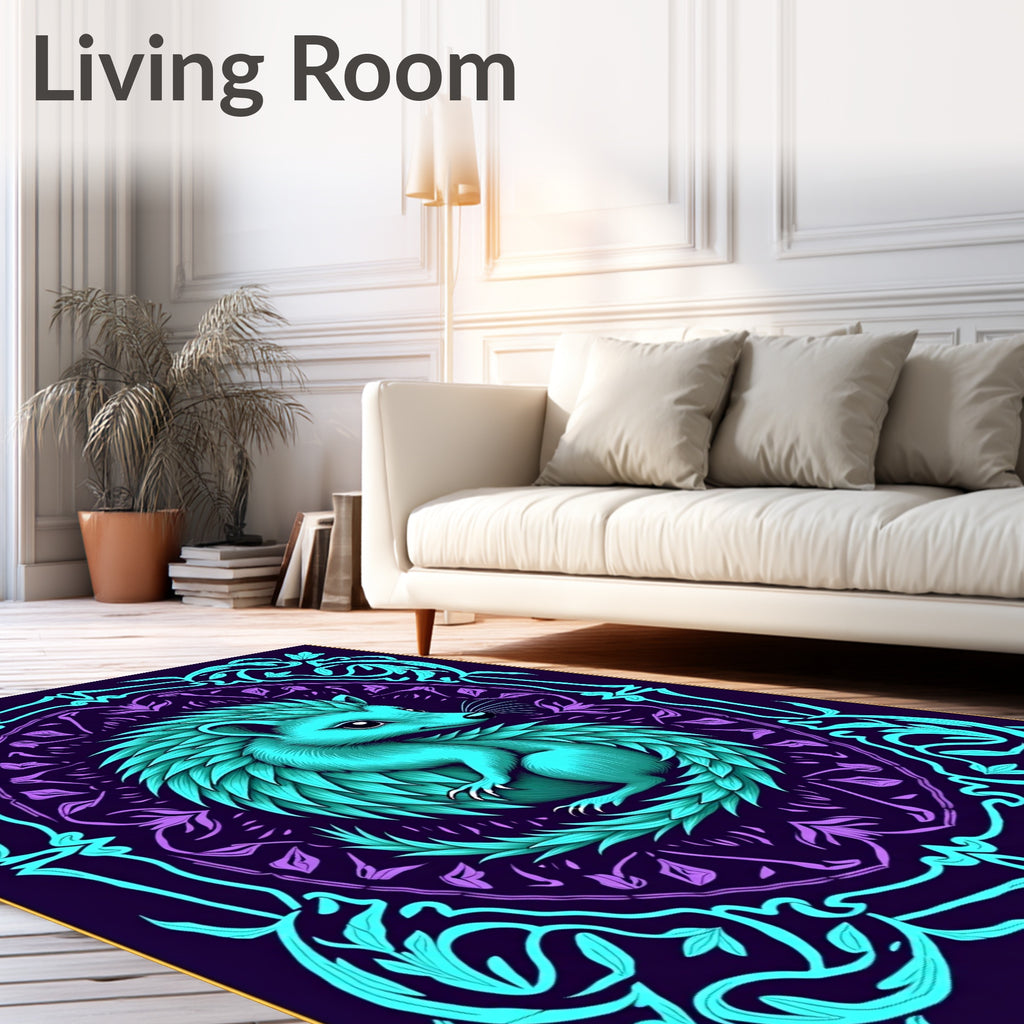 Turquoise Hedgehog Amidst Floral Mandala Rug