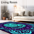 Turquoise Hedgehog Amidst Floral Mandala Rug