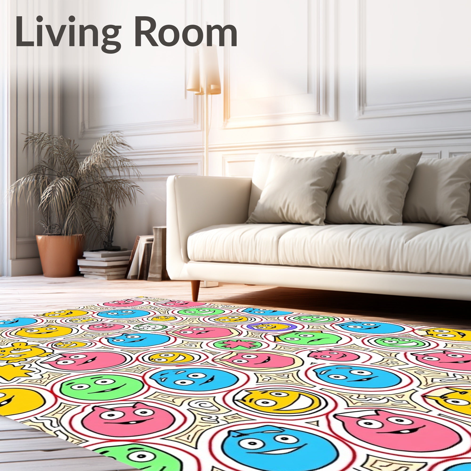 Whimsical Colorful Cartoon Faces Rug