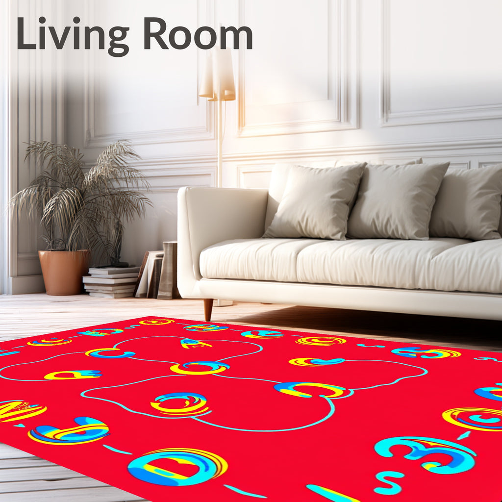 Bright Red Whimsical Alphabet Flow Rug