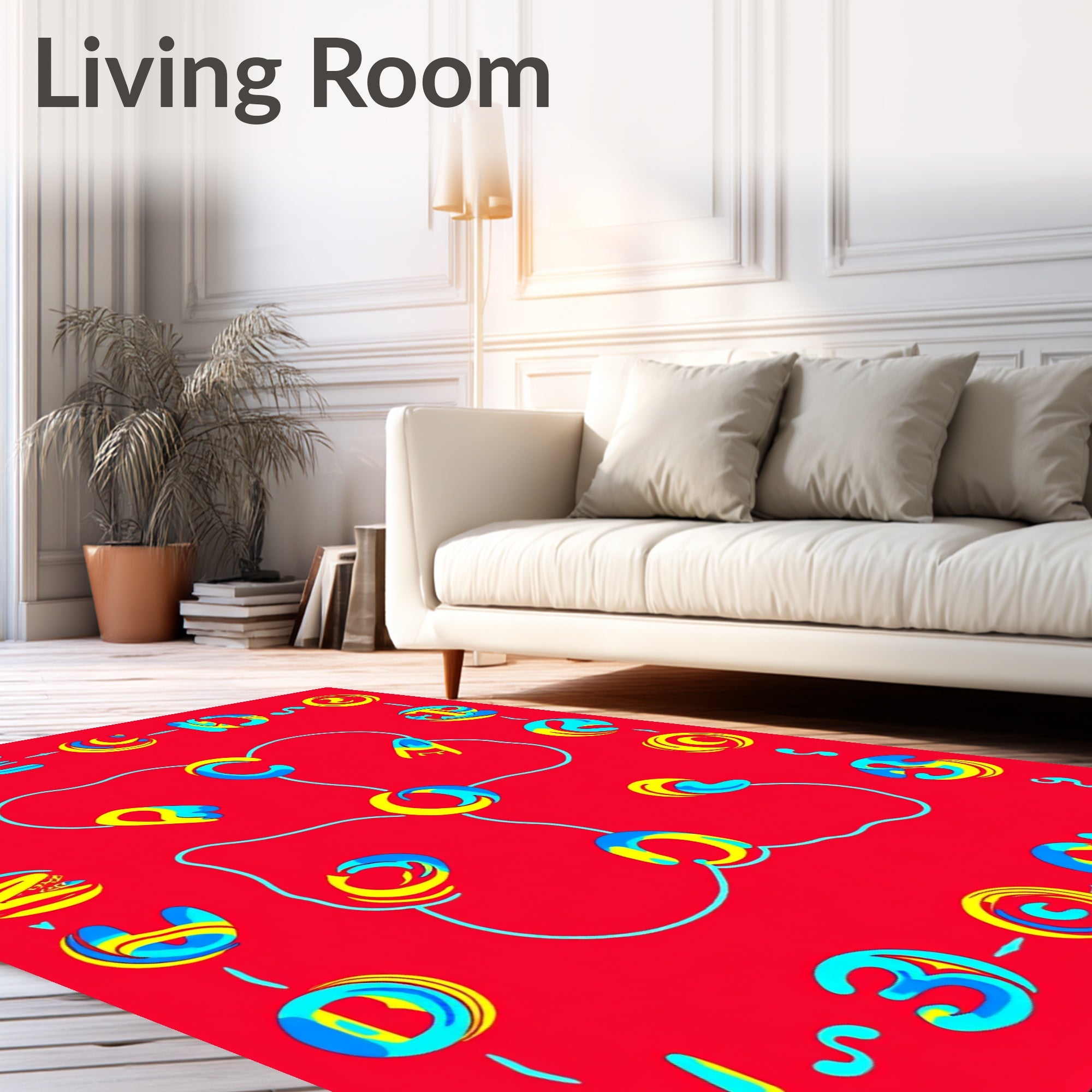 Bright Red Whimsical Alphabet Flow Rug
