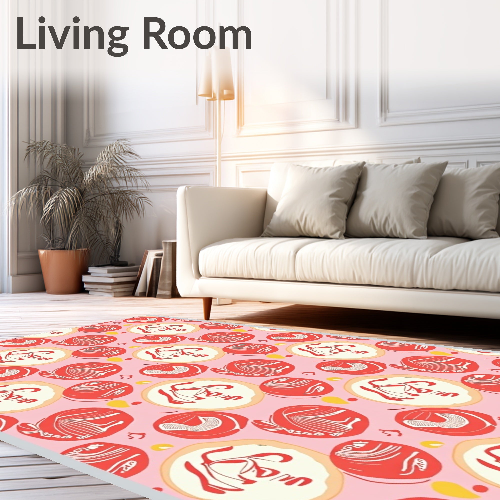 Playful Coral Swirls on Pink Background Rug