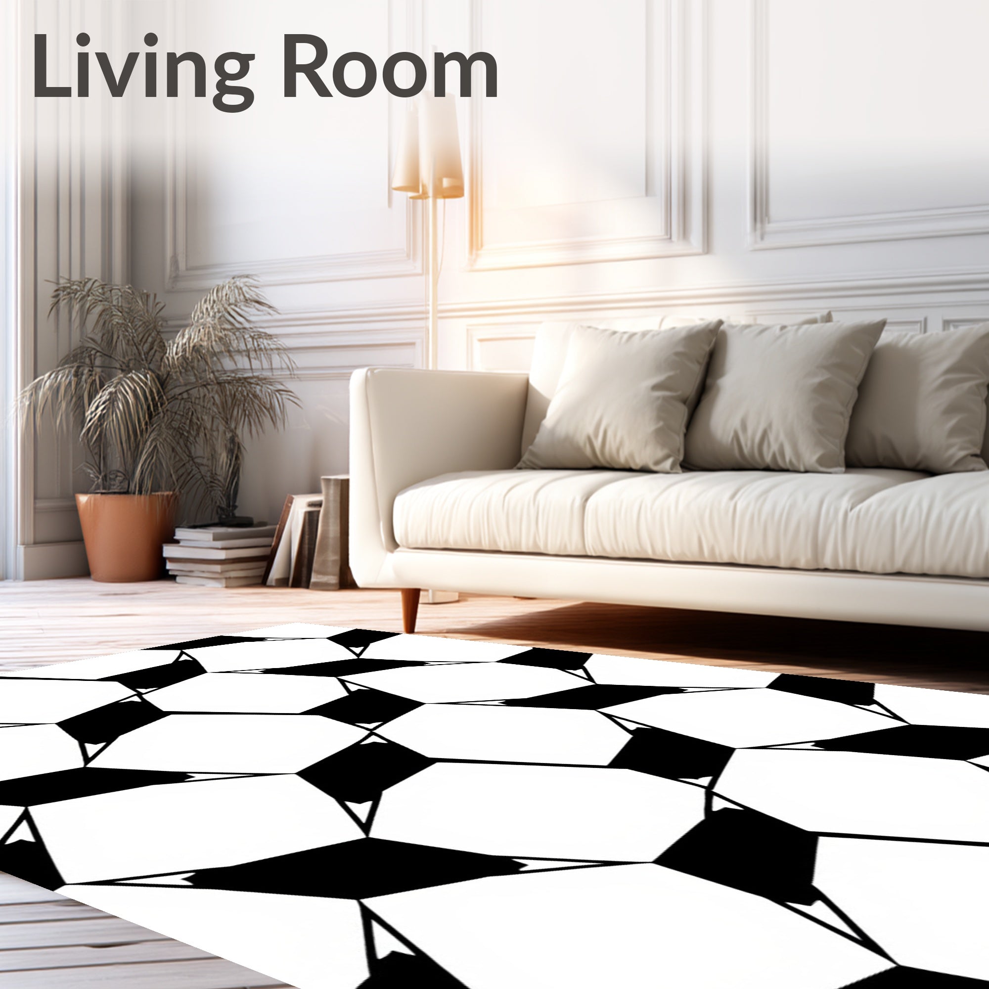Abstract Black White Geometric Hexagons Rug