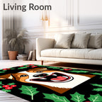 Happy Holiday Dog With Holly Border Rug
