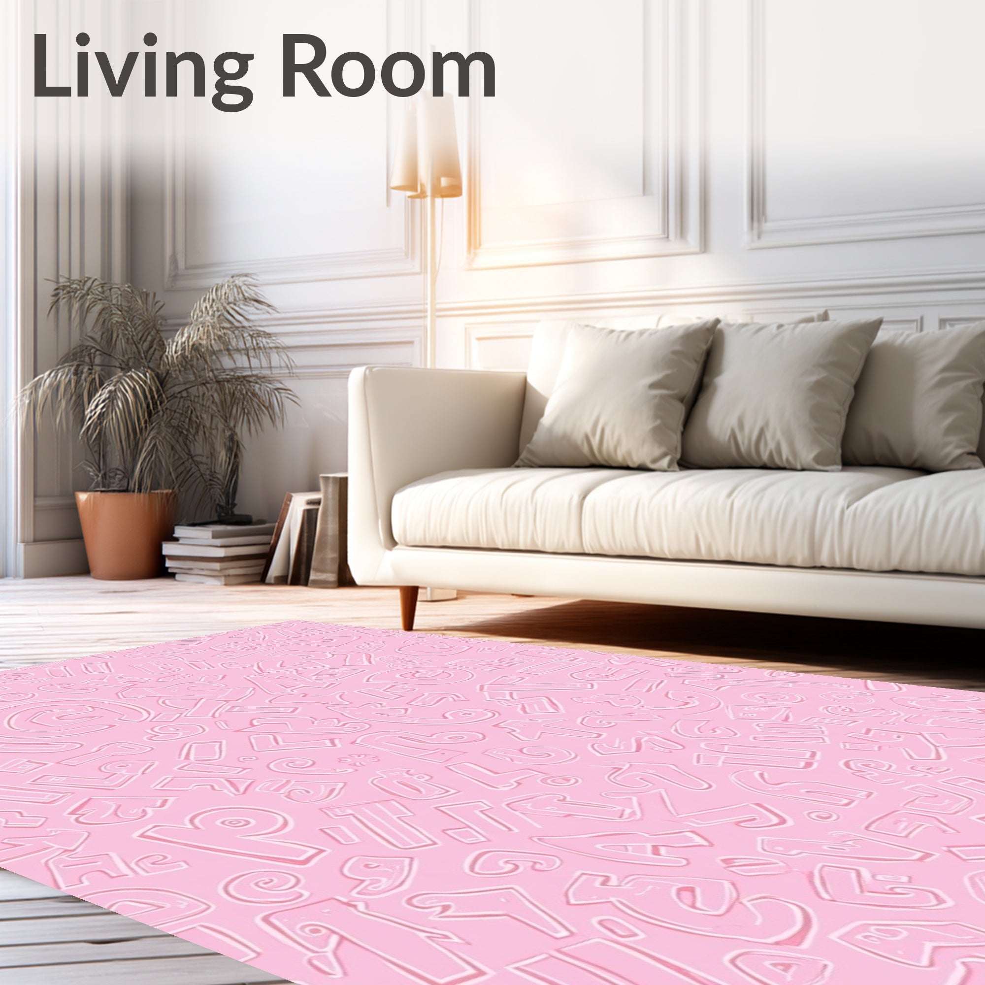 Pink Alphabet Collage Background Rug
